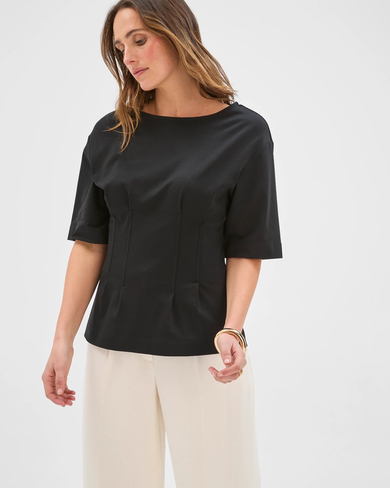 Preview Australian Cotton Waist Detail T-Shirt - Black 2 of 5