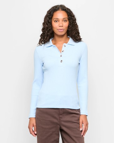 Long Sleeve Rib Polo Top