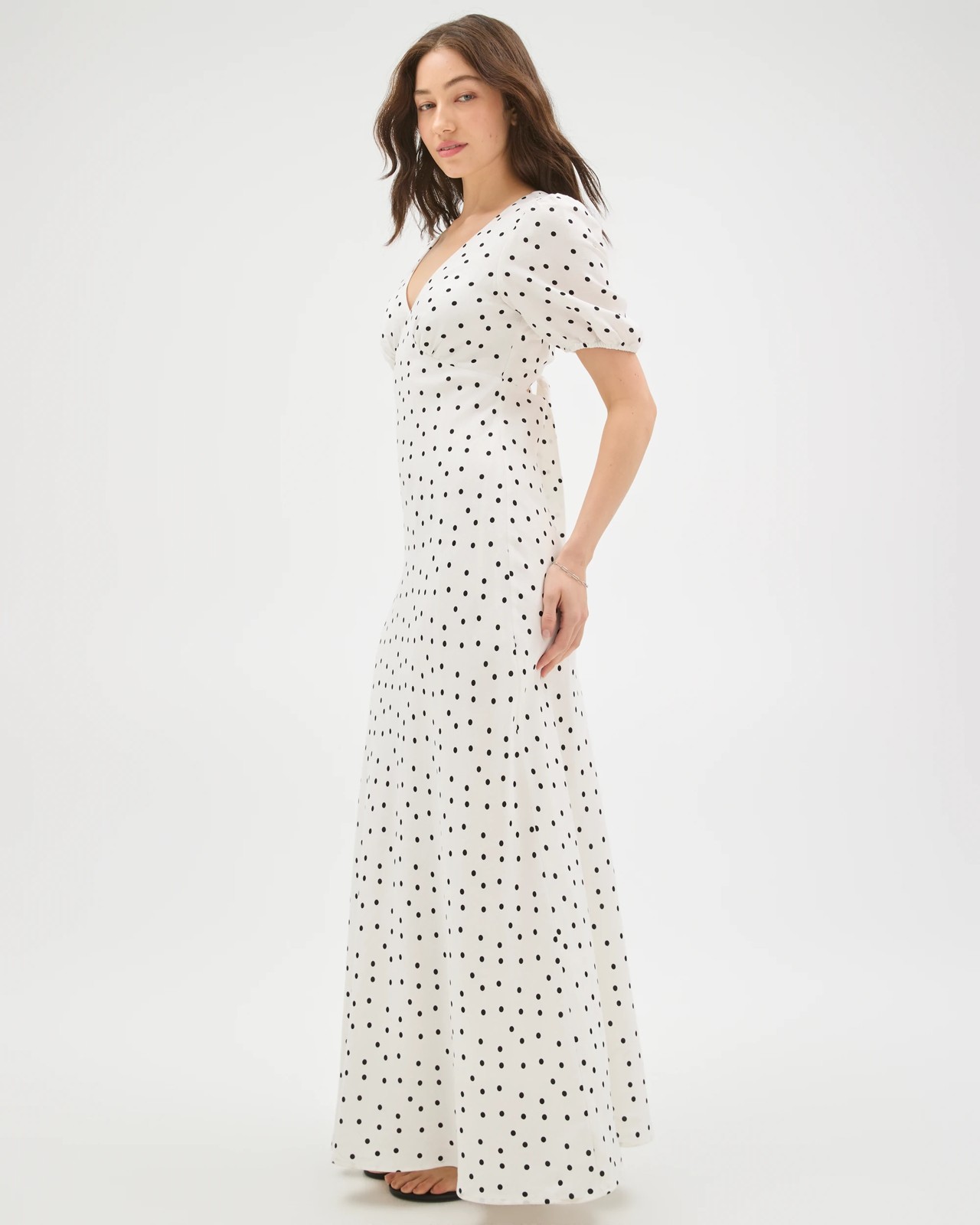 Lily Loves European Linen Blend Puff Sleeve Midi Dress - Pale Oat Spot 5 of 5
