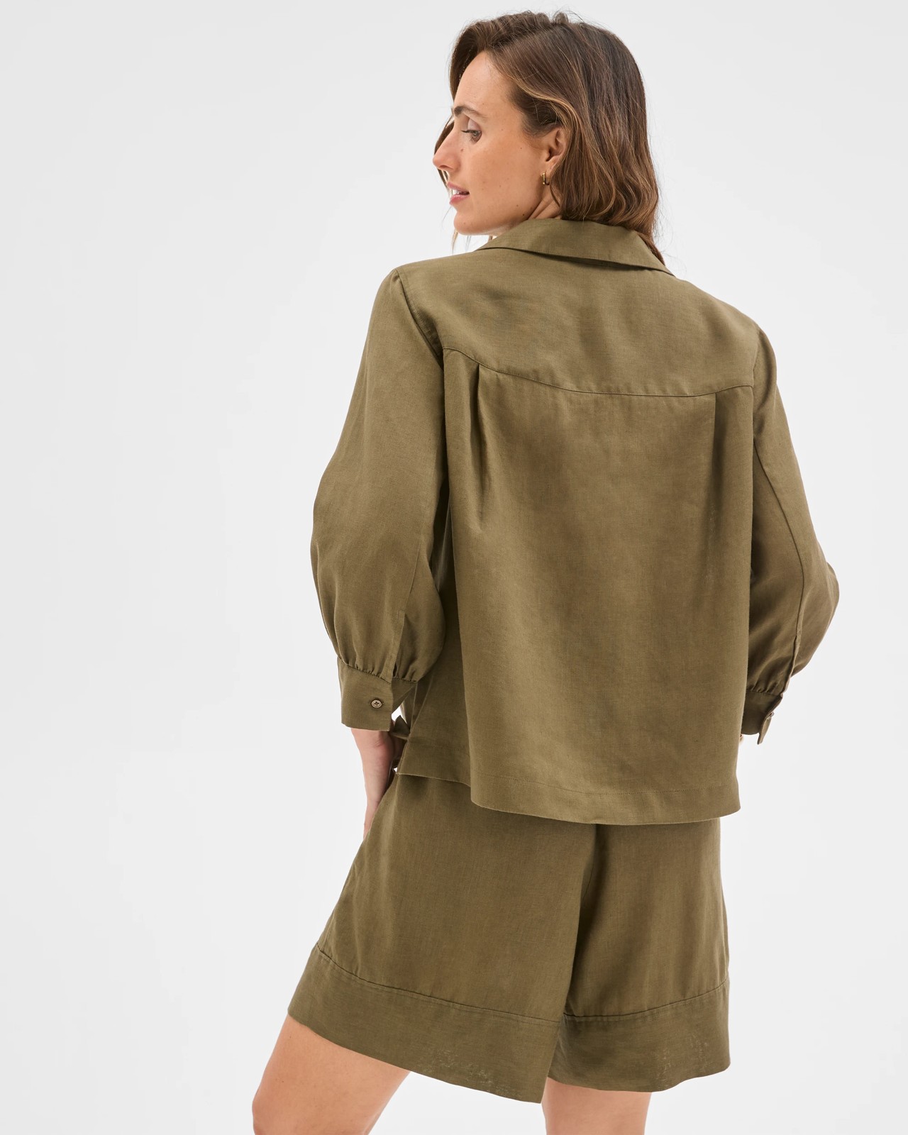 European Linen Long Sleeve Popover Top - Dusty Moss 5 of 5