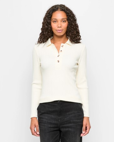 Long Sleeve Rib Polo Top