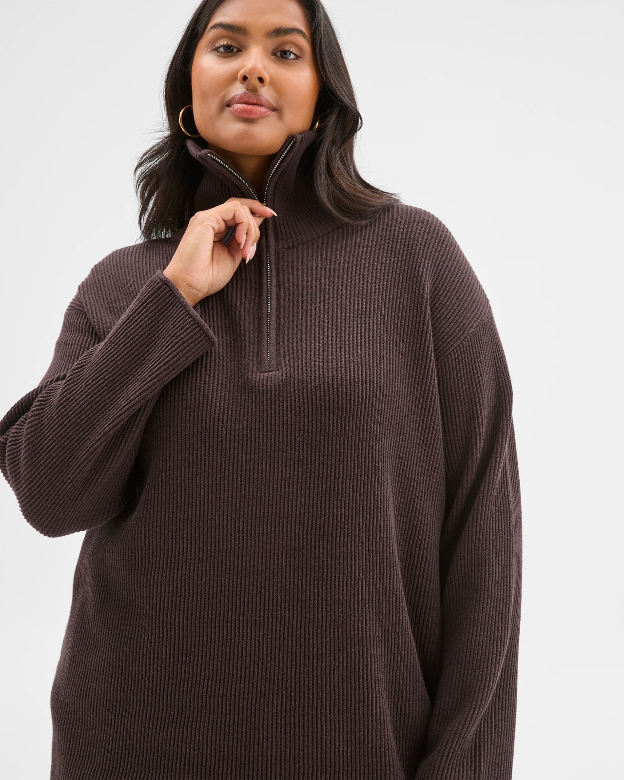 Plus Size Australian Cotton Blend 1/4 Zip Jumper - Brunette 6 of 6