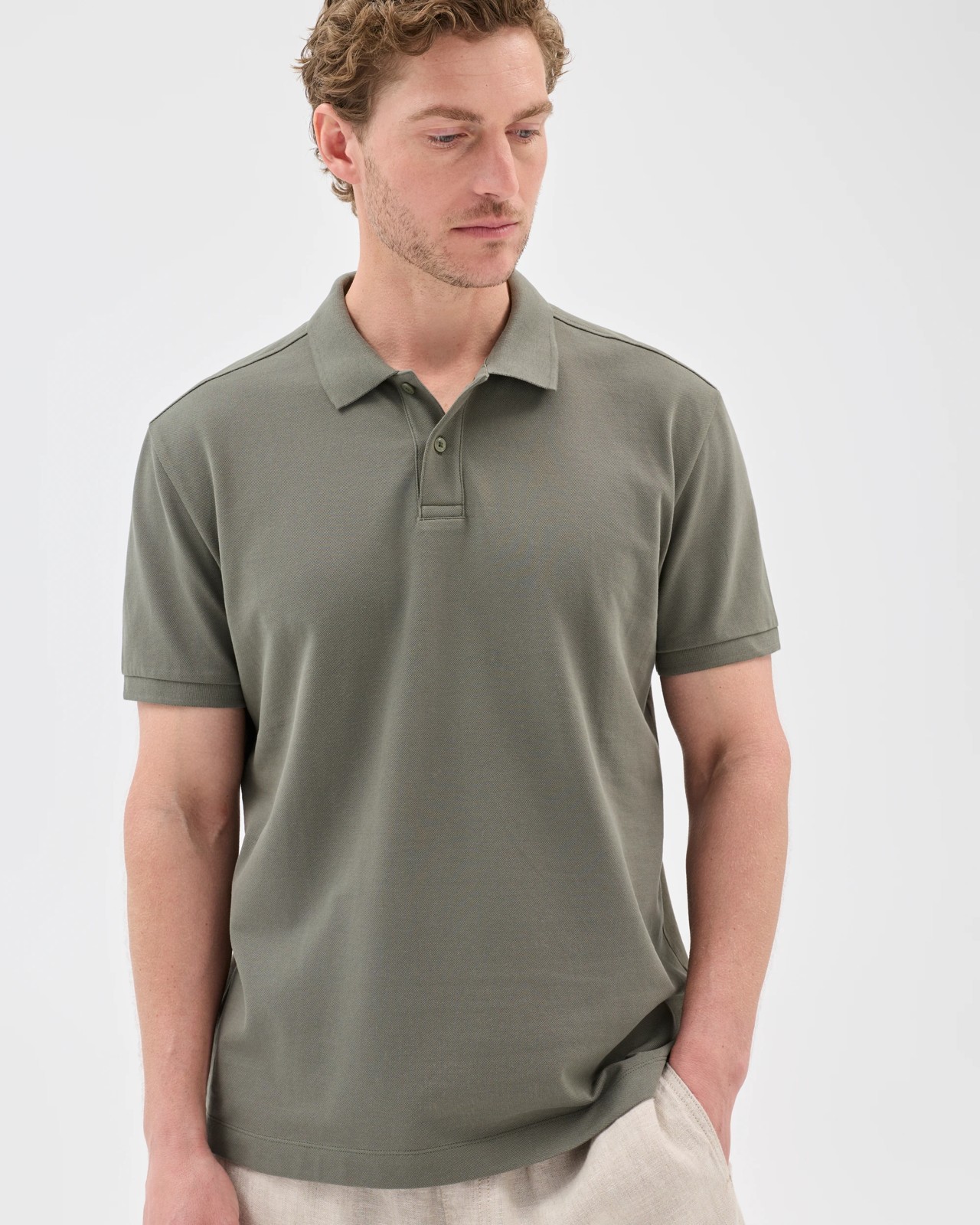 Australian Cotton Pique Polo Top - Khaki 4 of 5
