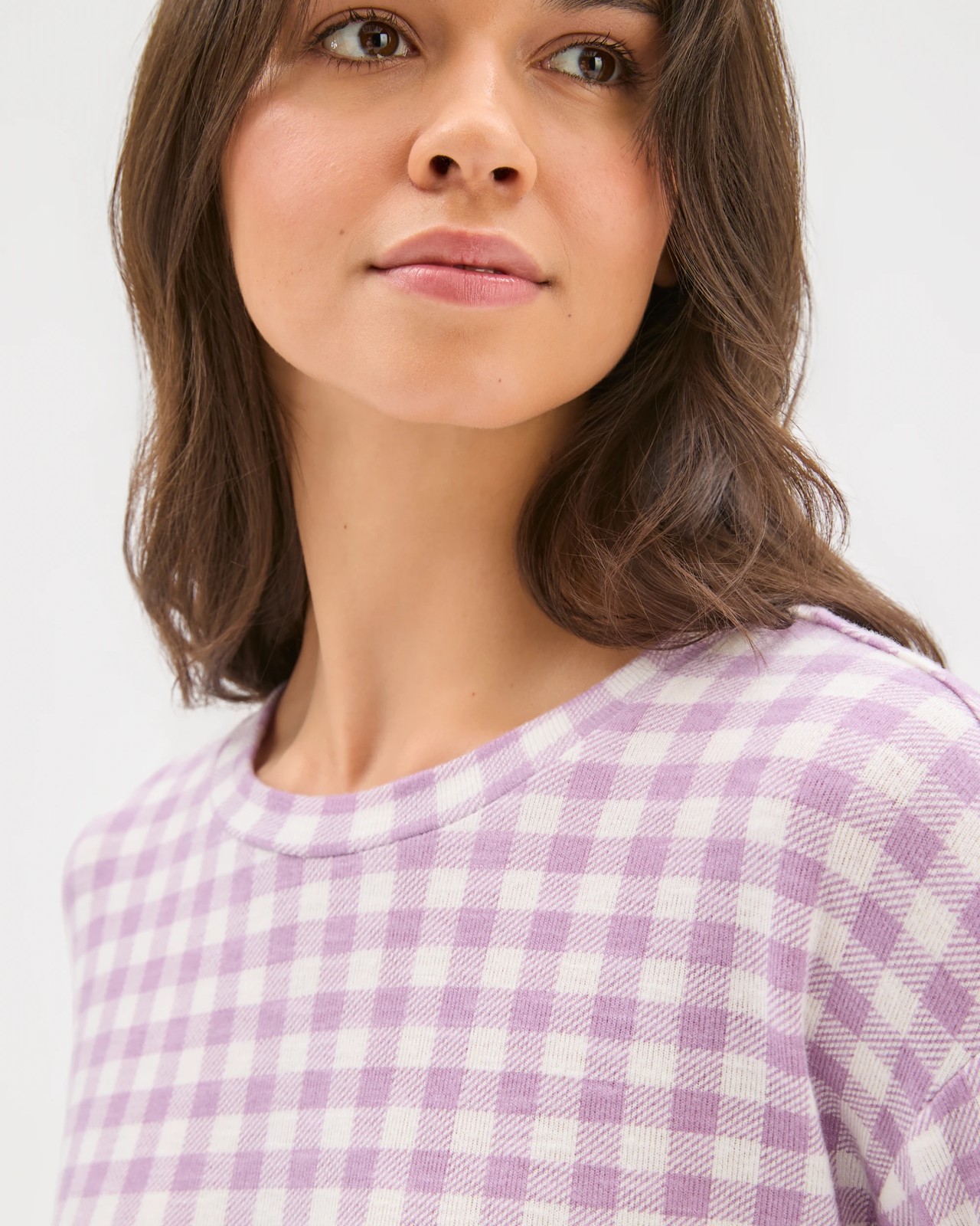 Cosy Slub Knit Sleep Top - Purple gingham 4 of 6