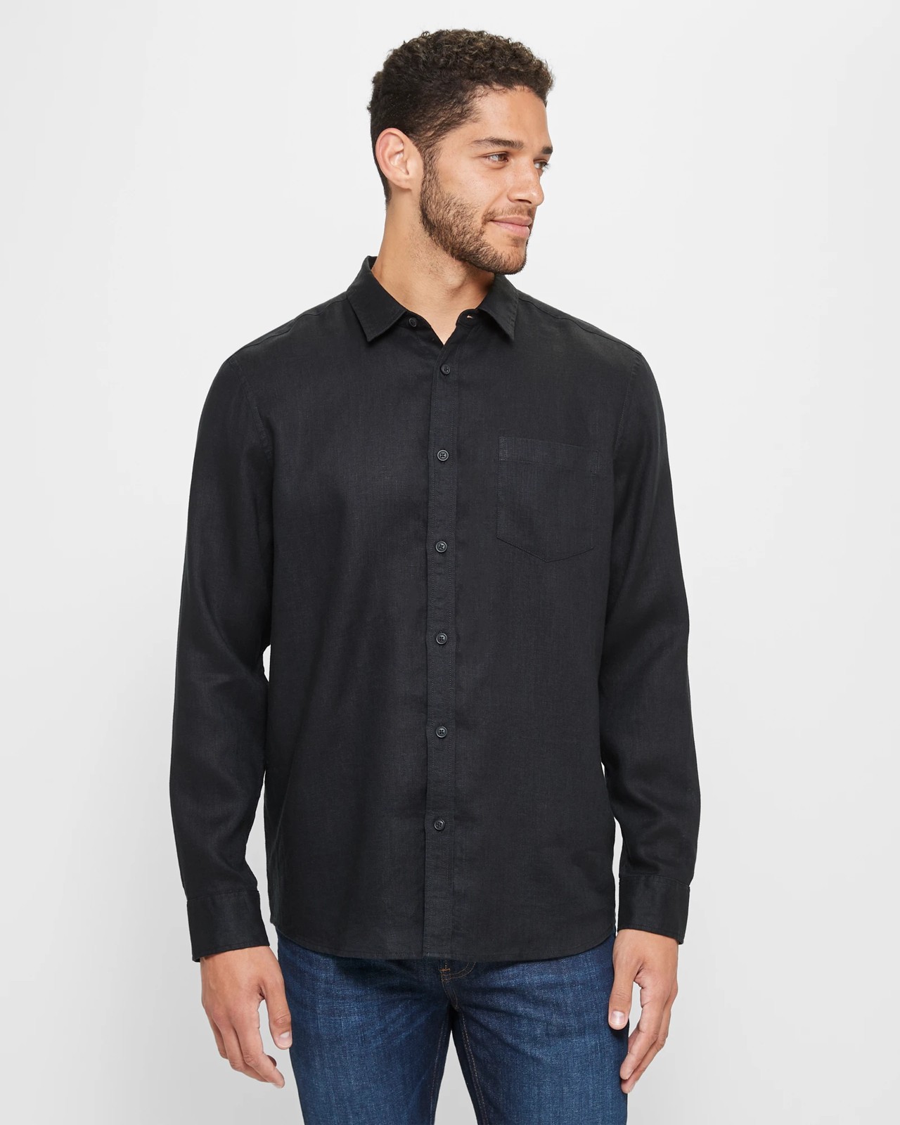 European Linen Long Sleeve Shirt - Black | Target Australia