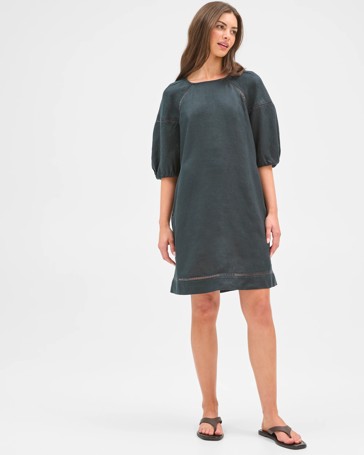 Petites European Linen Trim Detail Mini Dress