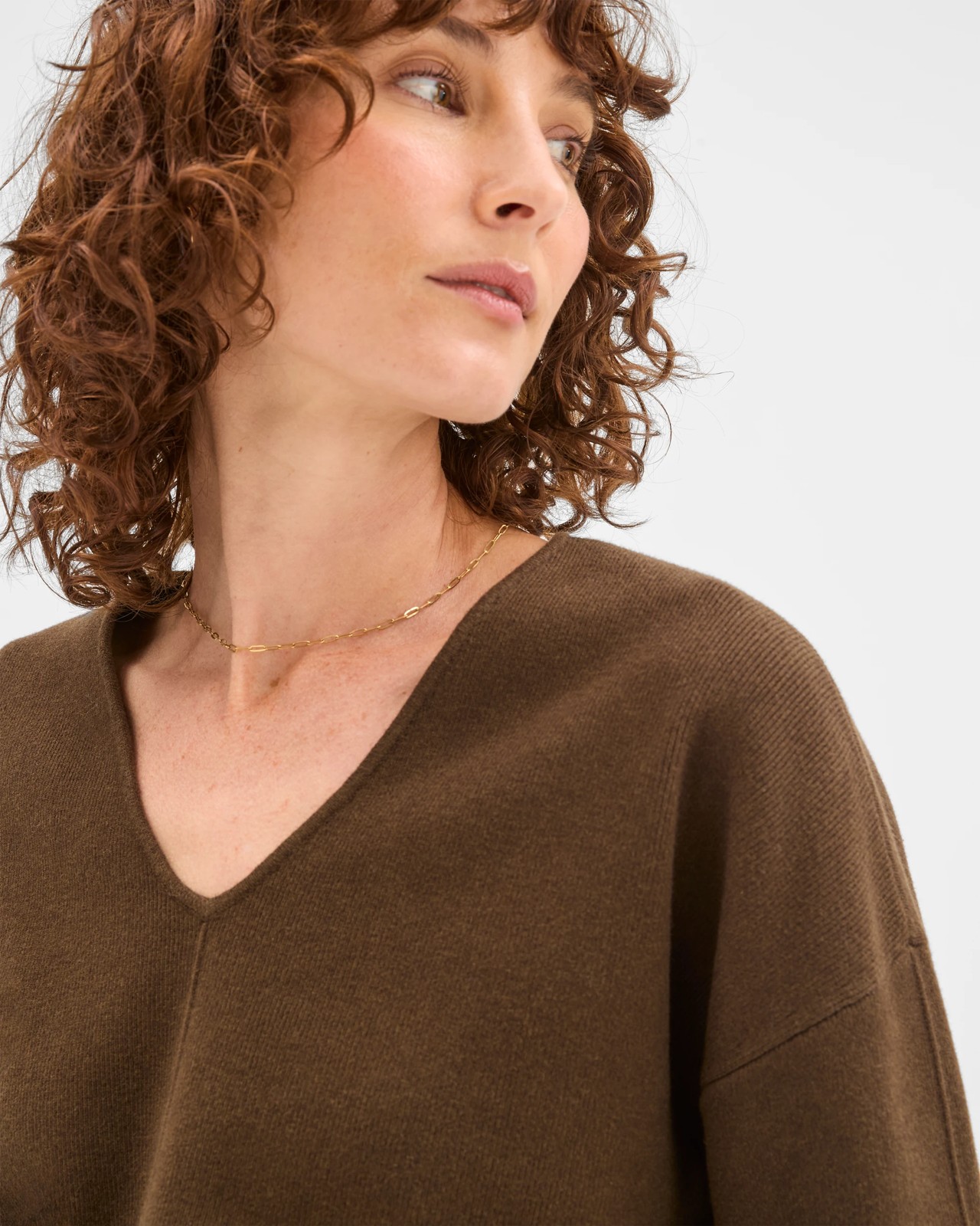 Preview Australian Cotton Blend Polished V-Neck Jumper - Olive 4 of 5