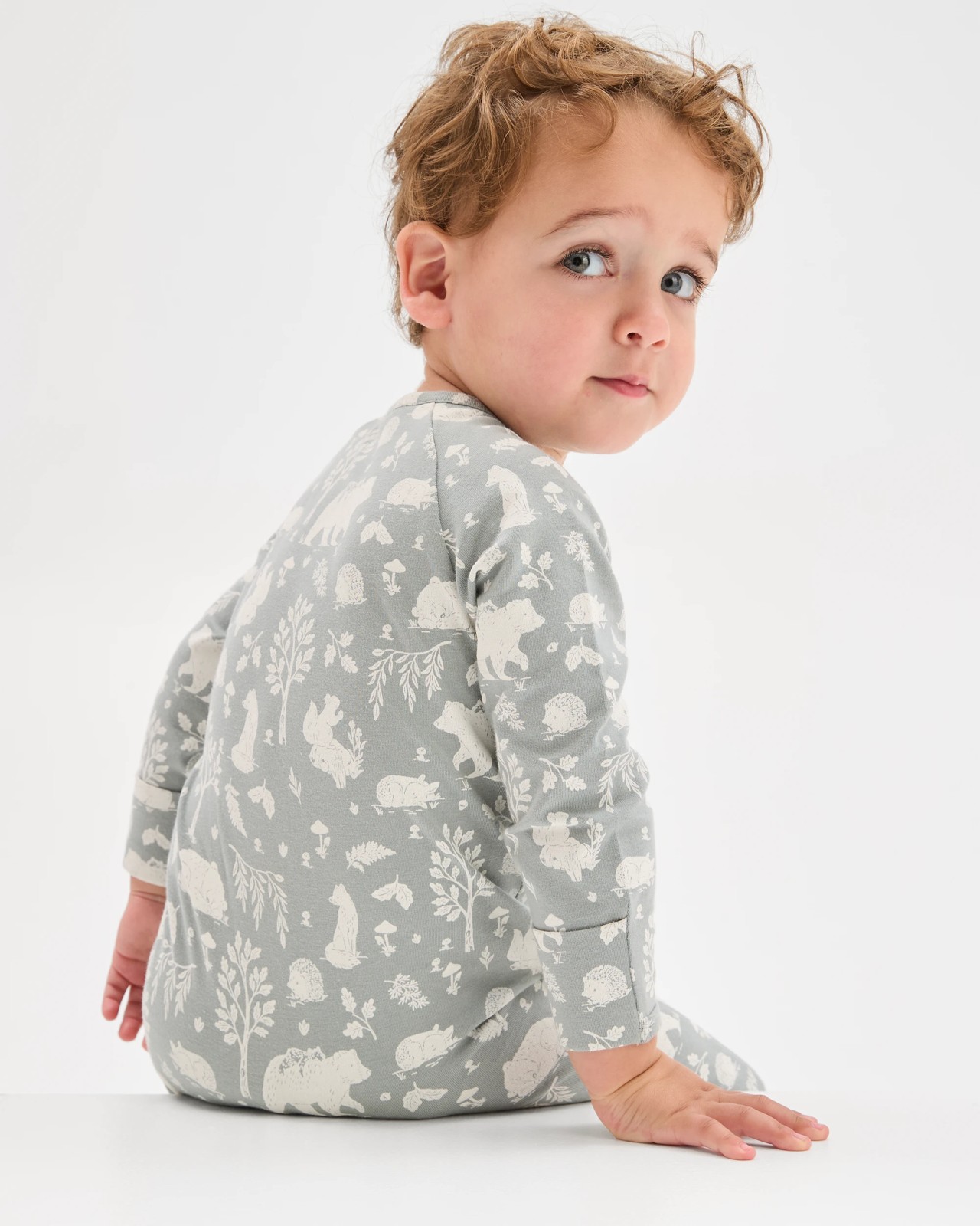 Baby Organic Cotton Zip Front Footless Coverall - Woodland 2 of 5