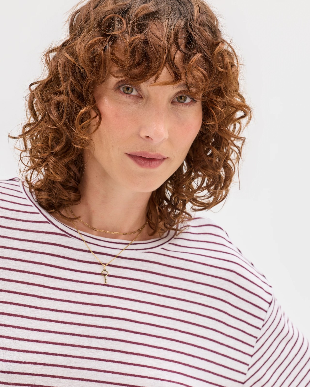 Linen Blend Relaxed T-Shirt - White Merlot Stripe 3 of 5