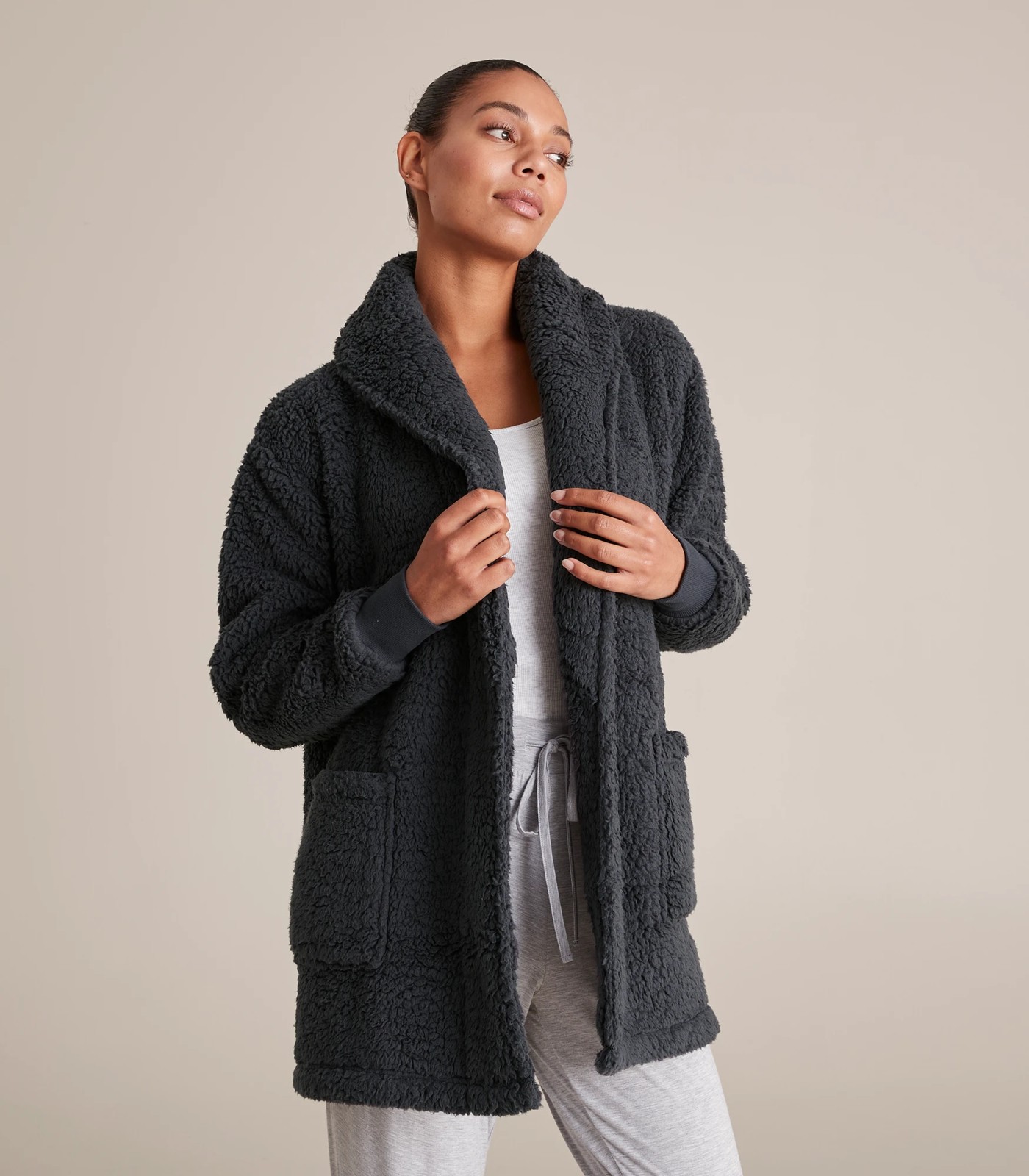 Grey sherpa cardigan best sale