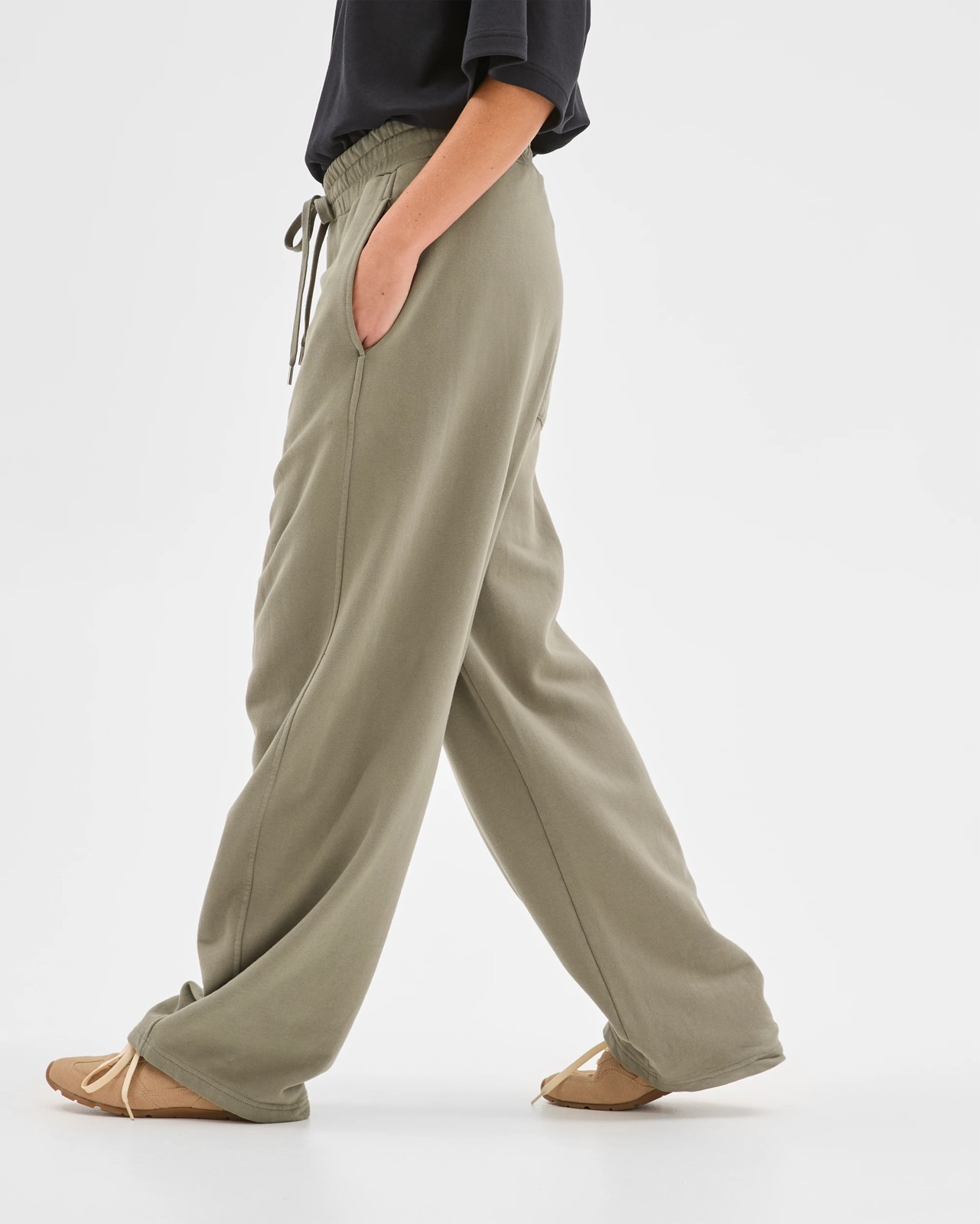 Australian Cotton Barrel Leg Jogger Pants - Washed Dusty Olive 5 of 5