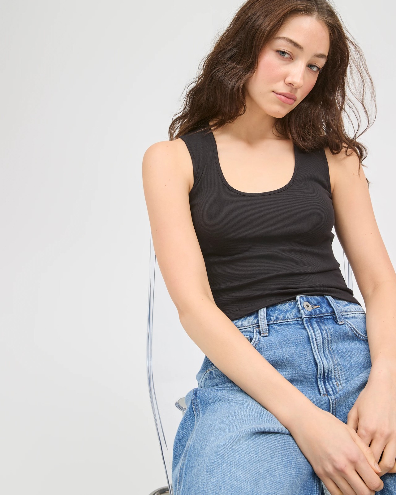 Lily Loves Australian Cotton Blend Scoop Neck Ribbed Tank Top - Black 5 of 5