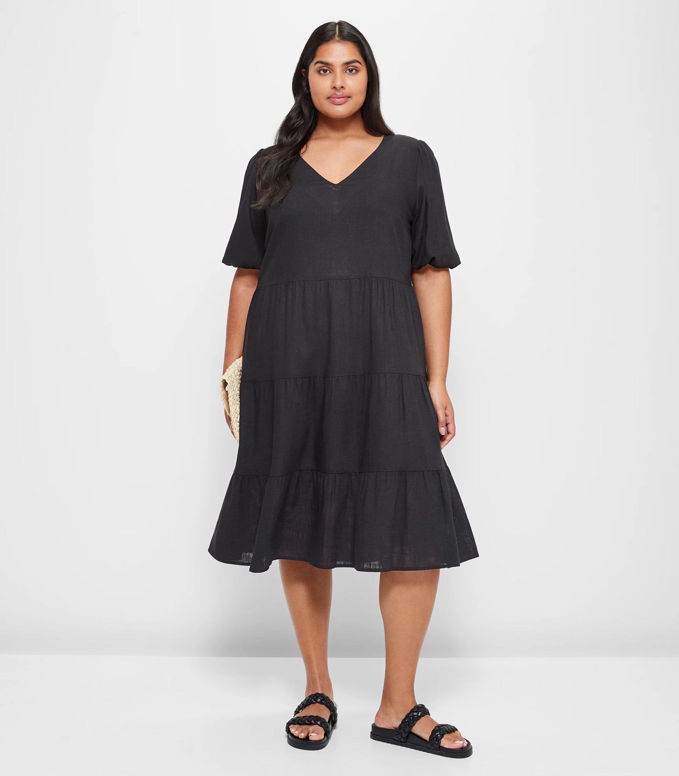 Plus Size Linen Blend Tiered Midi Dress | Target Australia