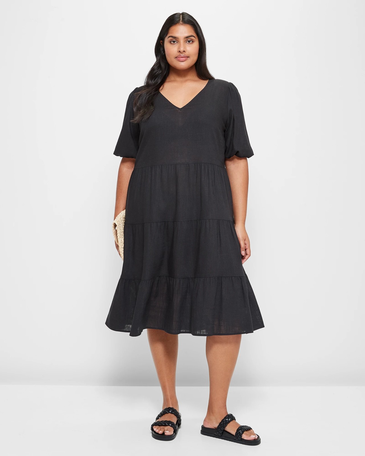 Plus Size Linen Blend Tiered Midi Dress | Target Australia