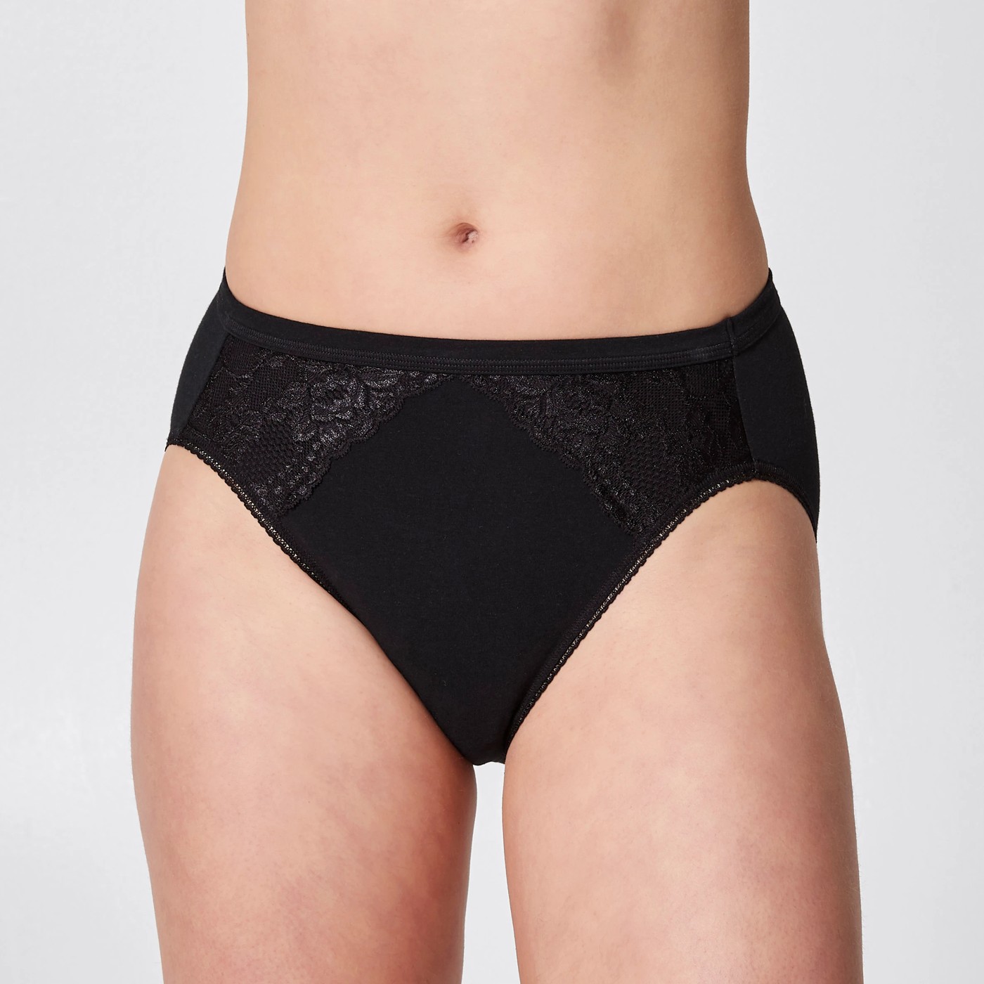 Cotton and Lace High Cut Briefs - Black 3 of 3