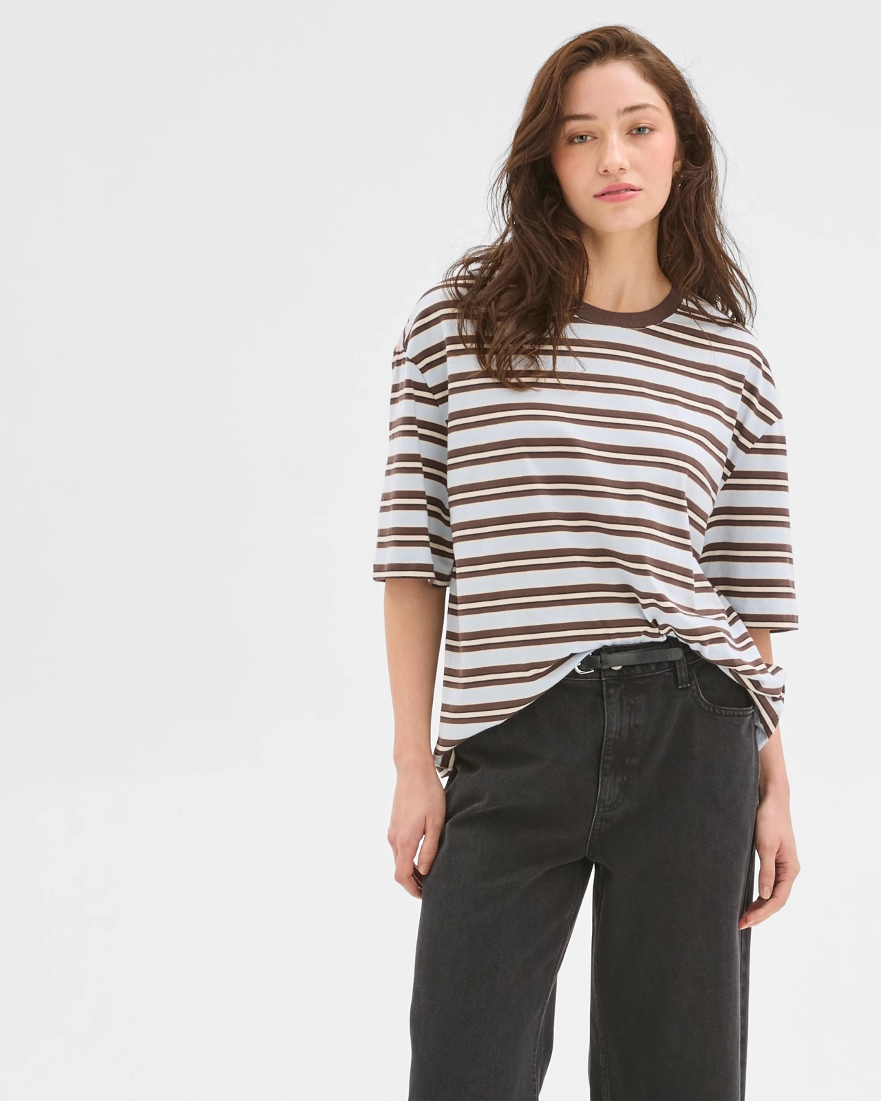 Lily Loves Australian Cotton Striped Retro T-Shirt - Blue/Brown Stripe 3 of 5