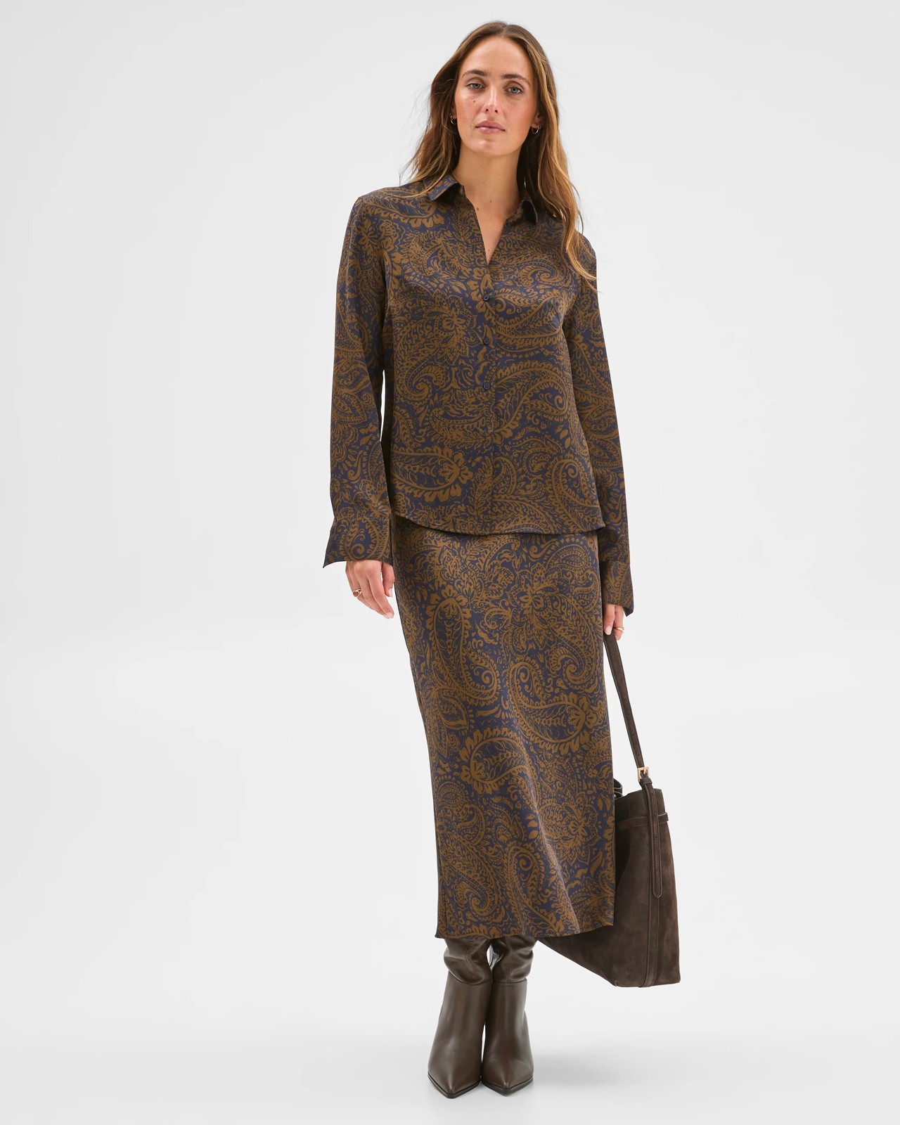 Preview Satin Long Sleeve Button Up Shirt - Winter Paisley 2 of 6