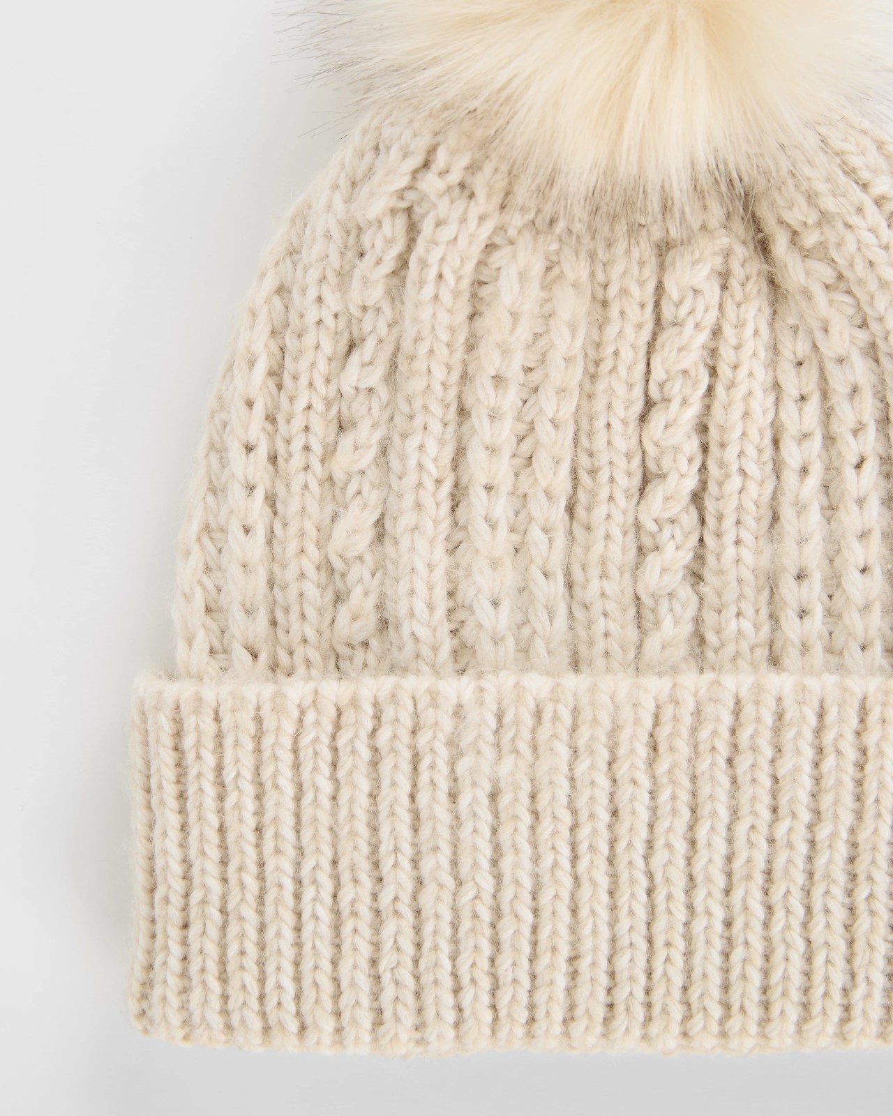 Chunky Cable Knit Pom Pom Beanie - Natural Marle 2 of 2