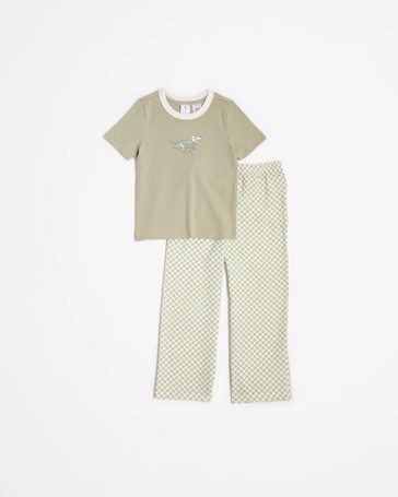 Australian Cotton Younger Boys Print Rib Short Sleeve Pyjama Set