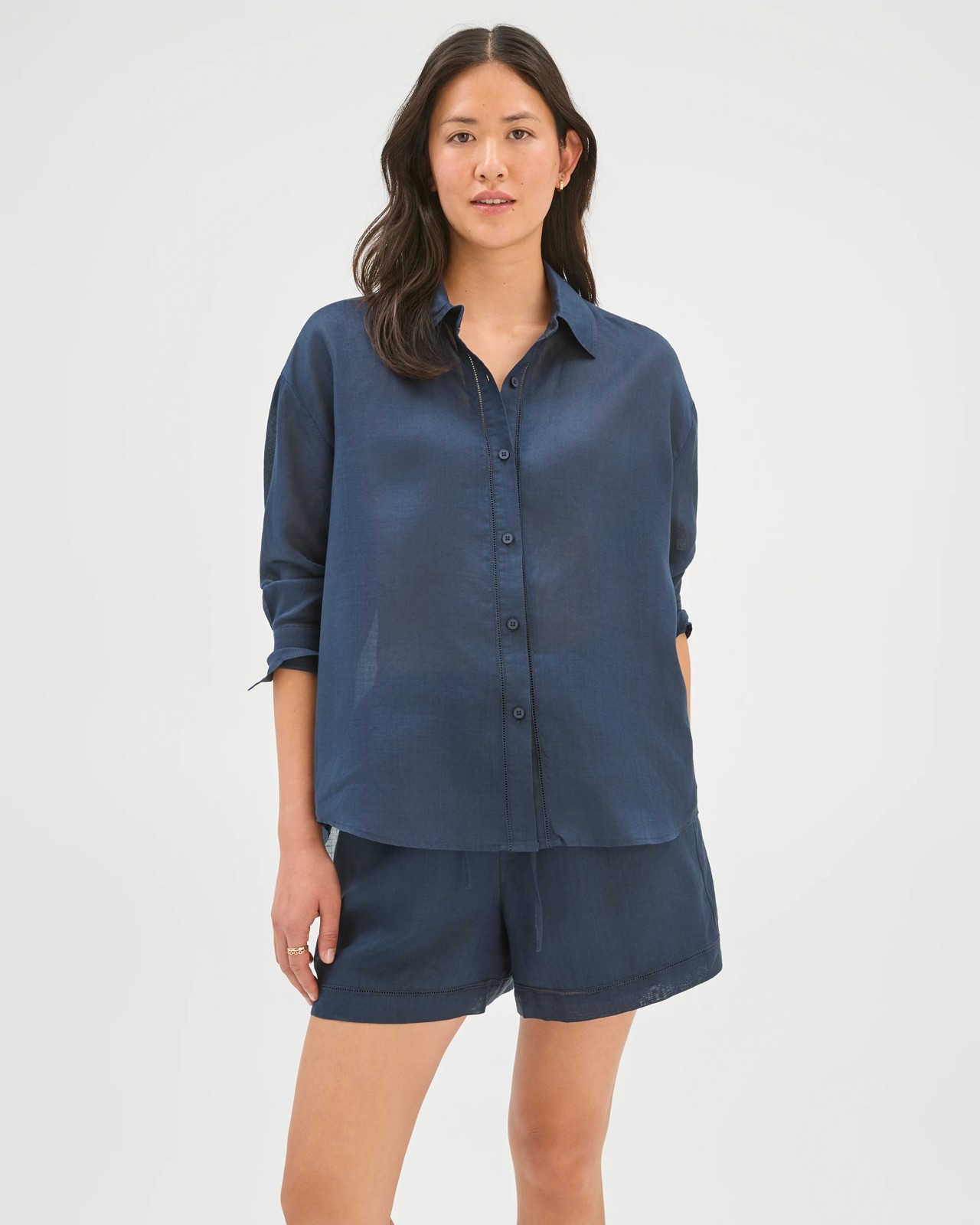 Long Sleeve Trim Detail Shirt - Navy Blue 3 of 5
