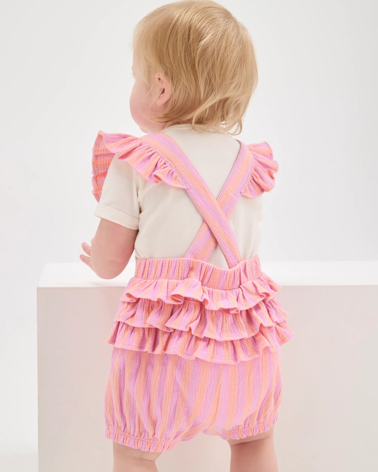 Baby Organic Cotton Rich Knit Sunsuit - Stripe Peach Lilac 3 of 5