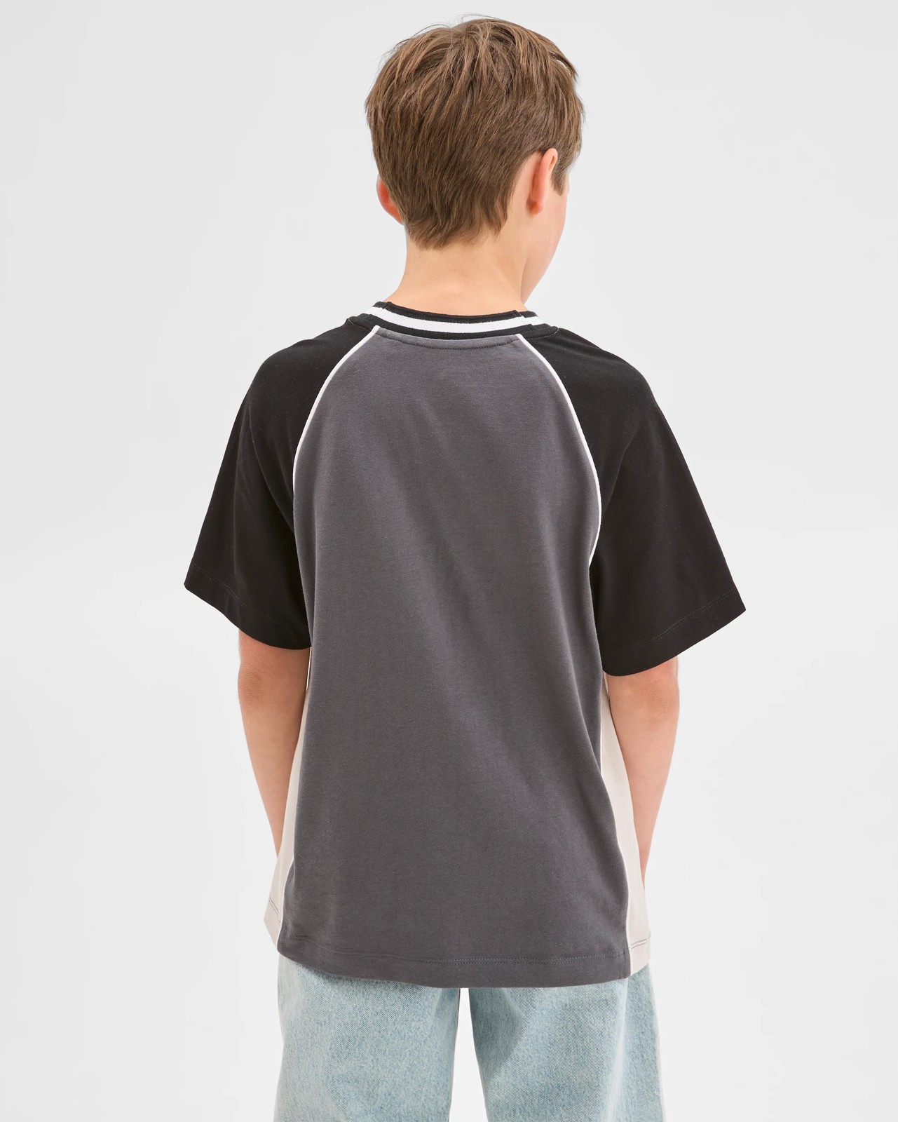 Australian Cotton Raglan Sleeve Spliced T-Shirt - Black 5 of 5