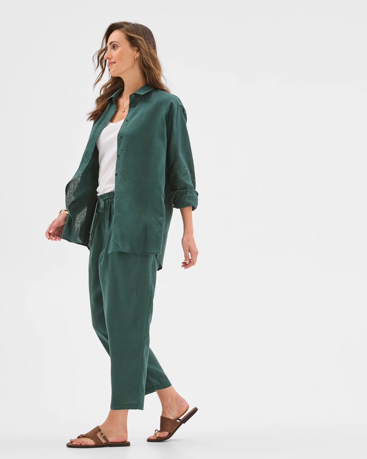 European Linen Tapered Pants - Deep Green 2 of 6