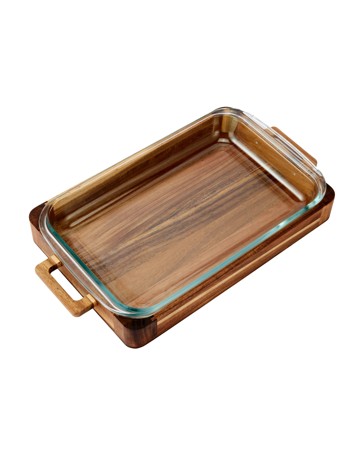 Anko 3L Acacia and Glass Baking Dish