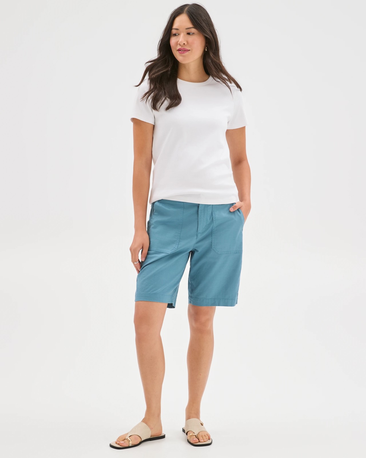 Australian Cotton Blend Rib Waist Shorts - Sea Teal 2 of 6
