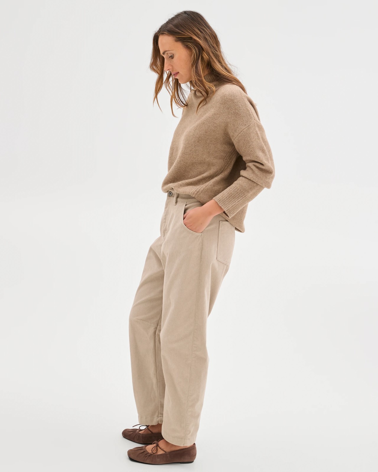 Crop Length Wide Leg Corduroy Pants - Birch 2 of 5