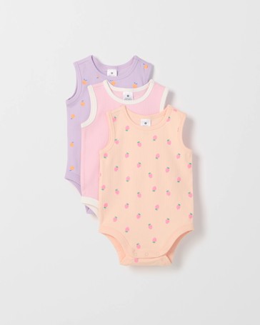 Baby Organic Cotton 3 Pack Sleeveless Rib Bodysuits