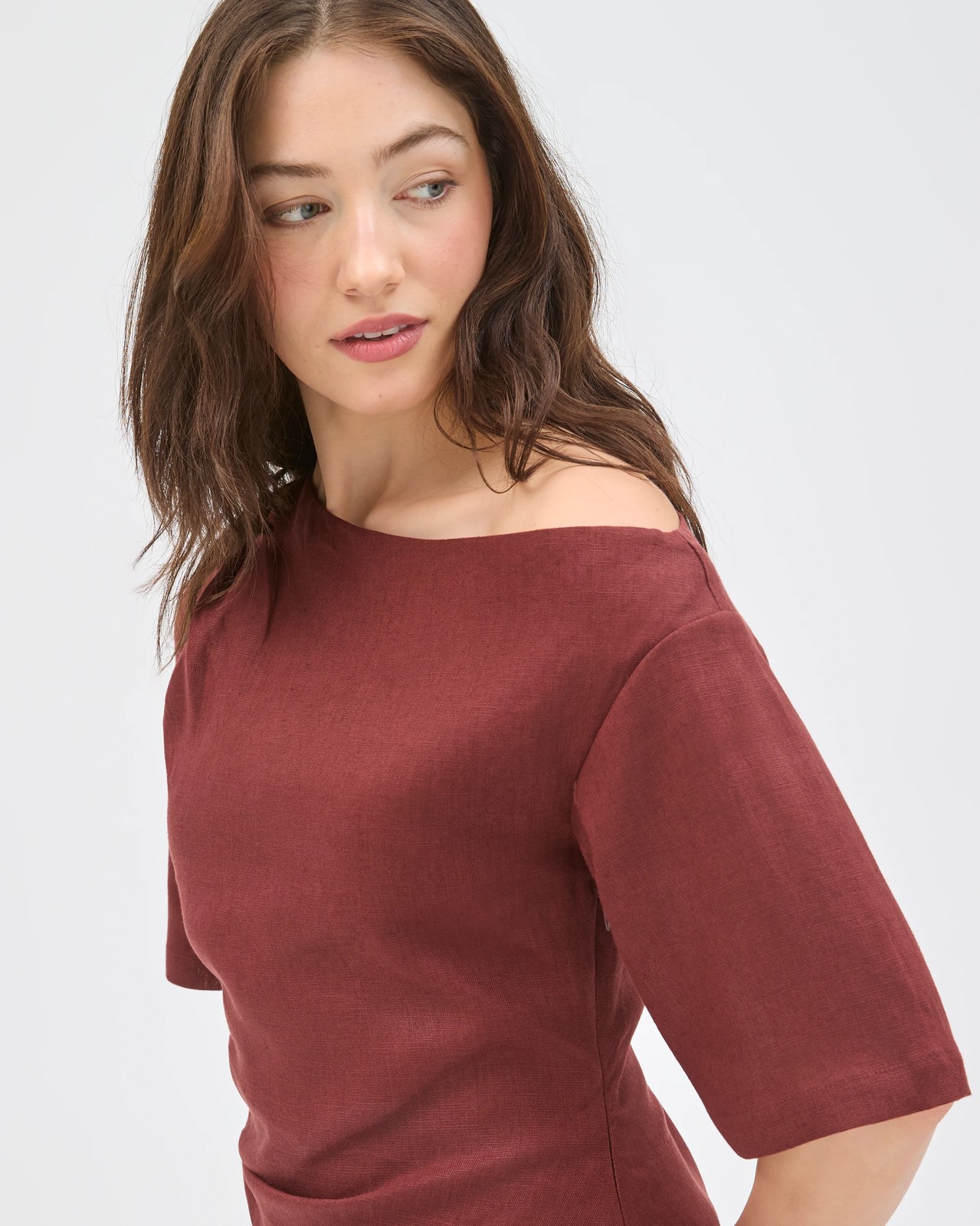 Lily Loves European Linen Off Shoulder Mini Dress - Ganache 3 of 5