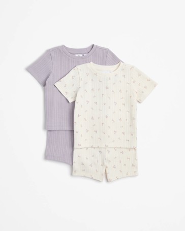 Baby Organic Cotton Pointelle Rib Pyjama Set - 2 Pack