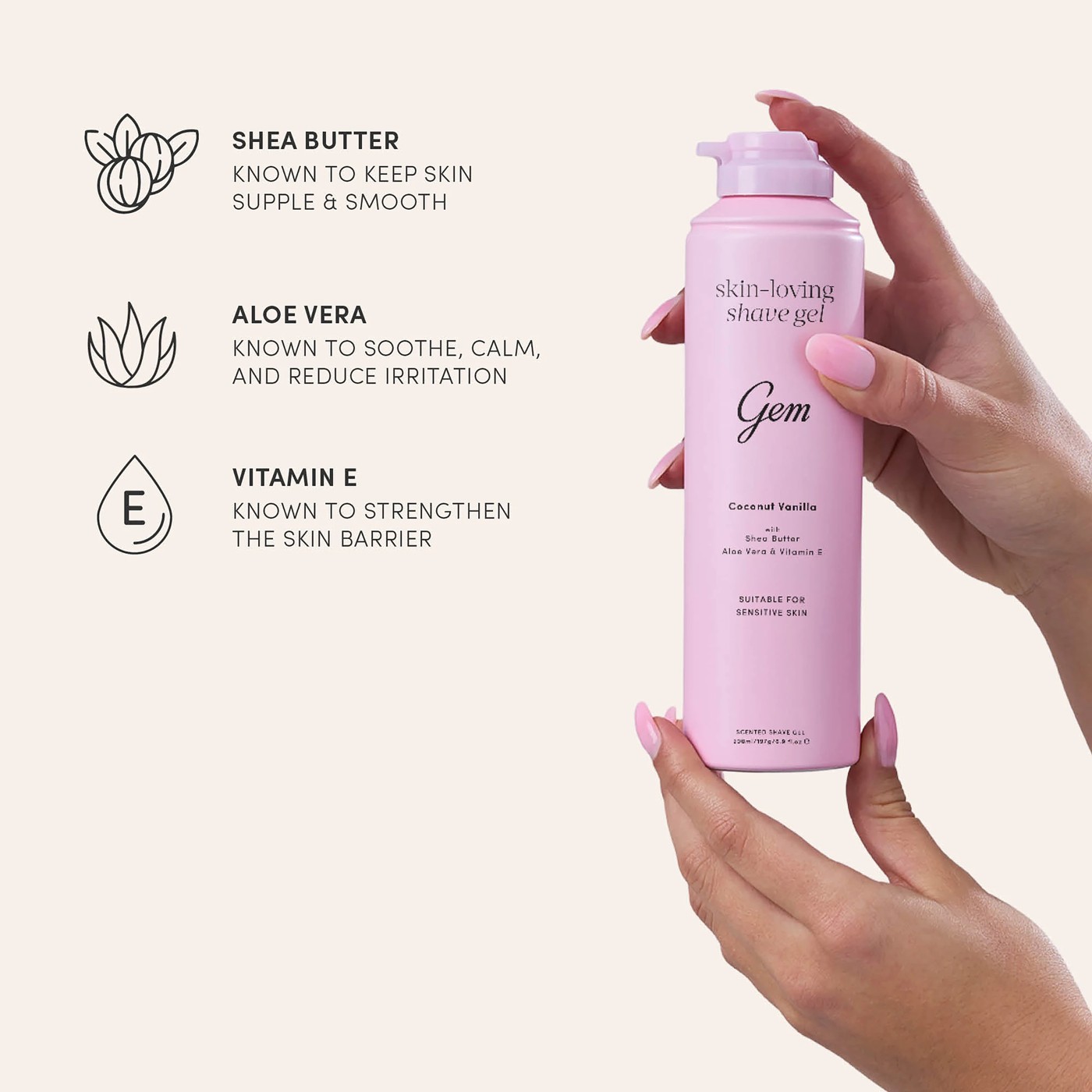 Gem Coconut Vanilla Skin-Loving Scented Shave Gel 195g - Shea Butter, Aloe Vera and Vitamin E 4 of 5