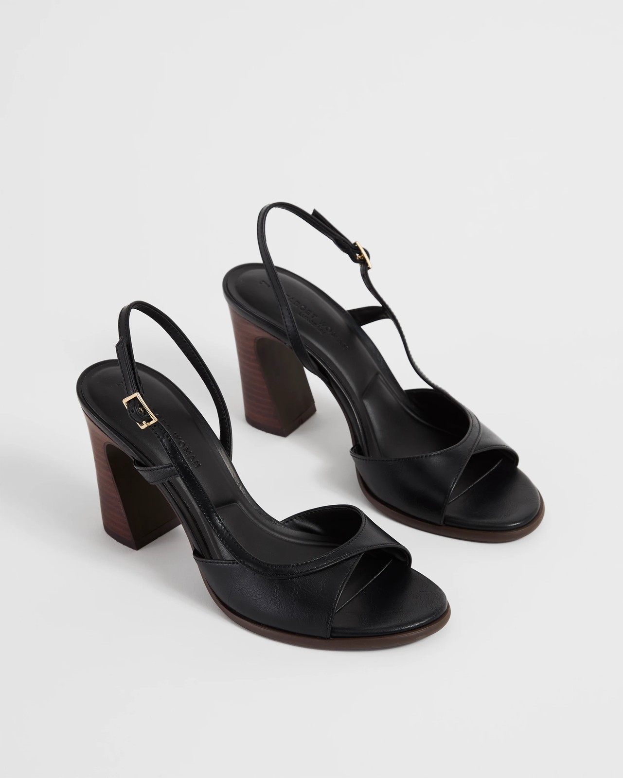 Ava Stacked Wood Slingback Heels - Black 2 of 3