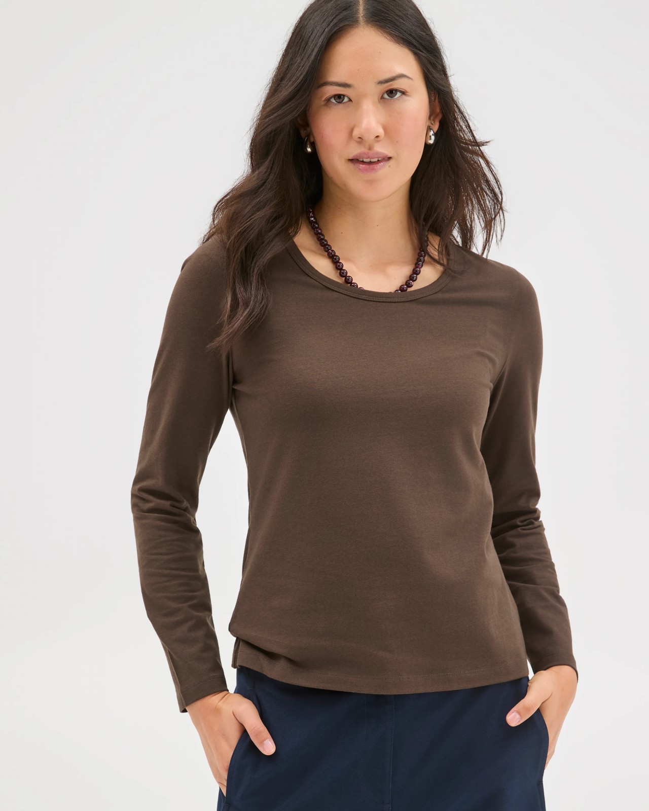 Australian Cotton Long Sleeve Stretch Crew T-Shirt - Coffee Bean 4 of 5