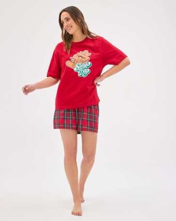 Family Matching Christmas Australian Cotton Womens Pyjama Set - Gingerbread Sleigh All Day