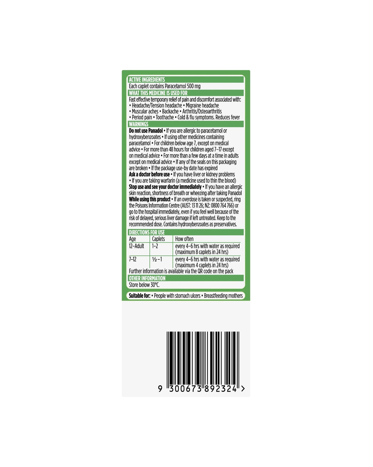 16 Pack Panadol Optizorb Paracetamol 500mg 3 of 6