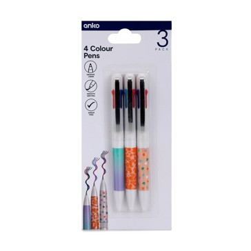 3 Pack 4 Colour Pens - Anko