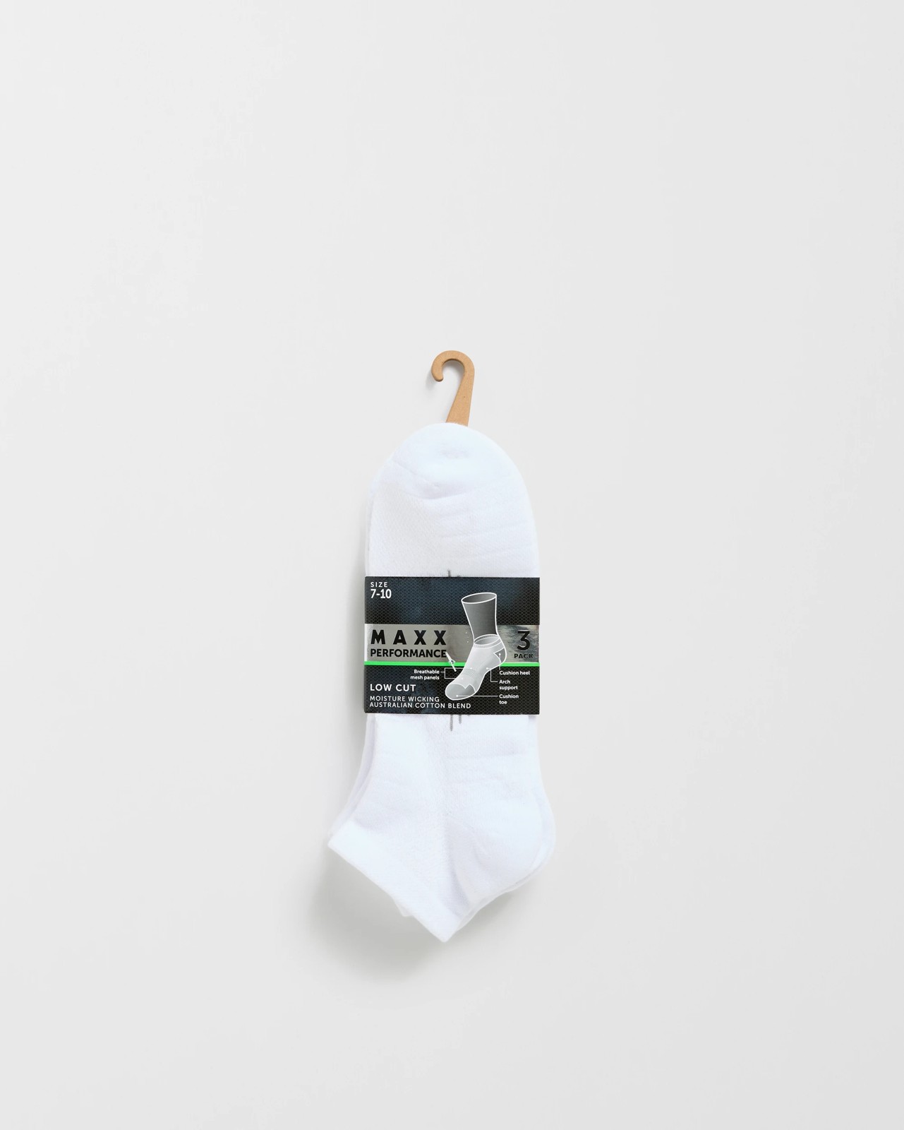 Maxx Australian Cotton Blend 3 Pack Performance Low Cut Socks - White 3 of 3