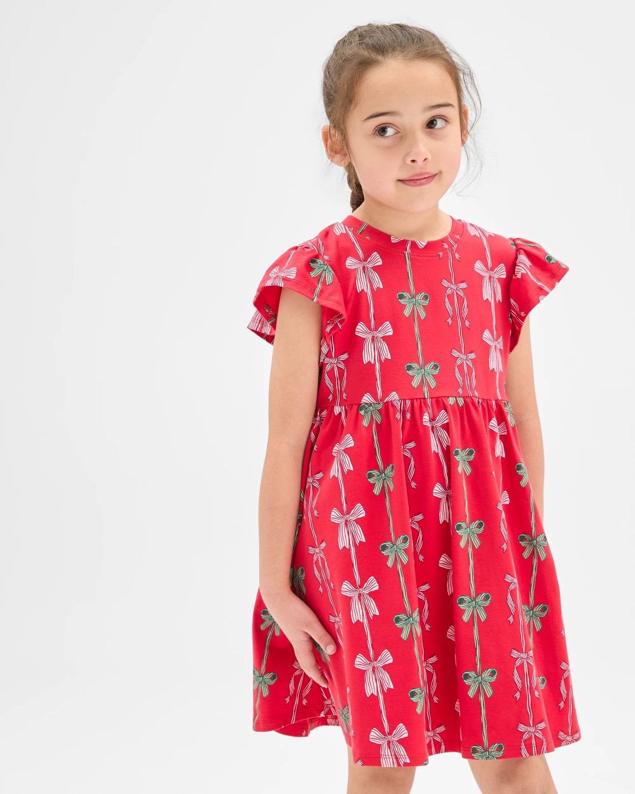 Australian Cotton Christmas Knit Dress - Red Base Bow 3 of 5