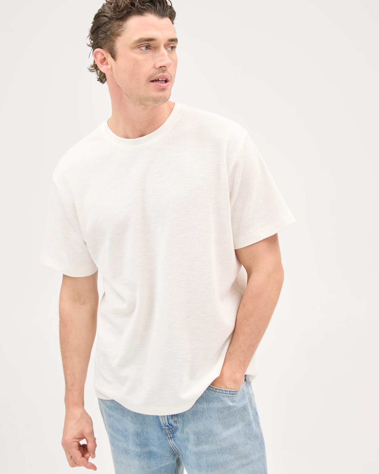 Australian Cotton Fashion Textured T-Shirt - Cloud Dancer 4 of 5