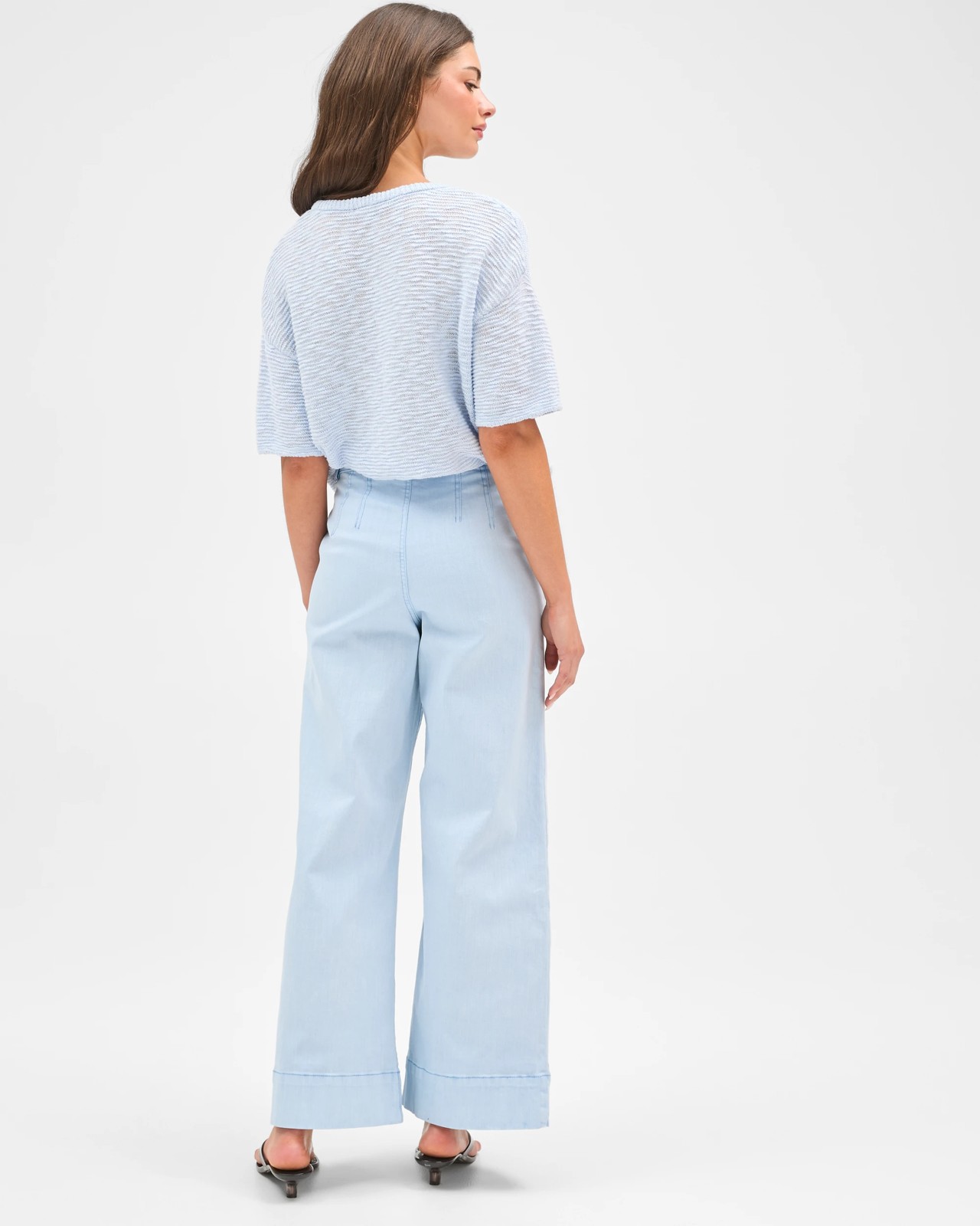 Petites Australian Cotton Blend Stretch Twill Wide Leg Pants - Pale Blue 6 of 6
