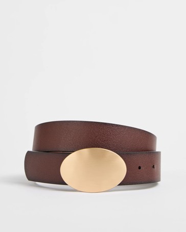 Genuine Leather Statement Buckle Belt
