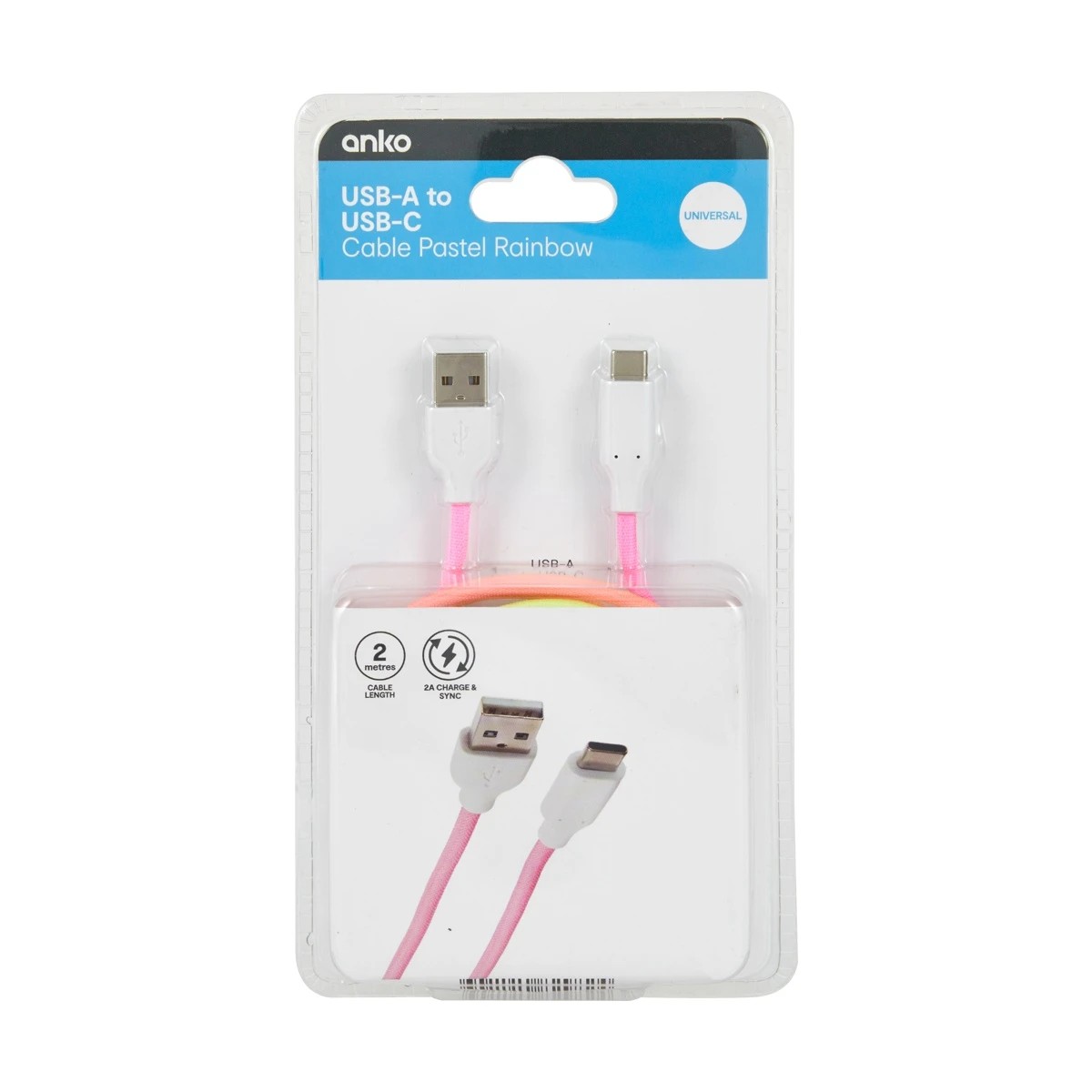 2m USB-C Cable, Pastel Rainbow - Anko 5 of 5