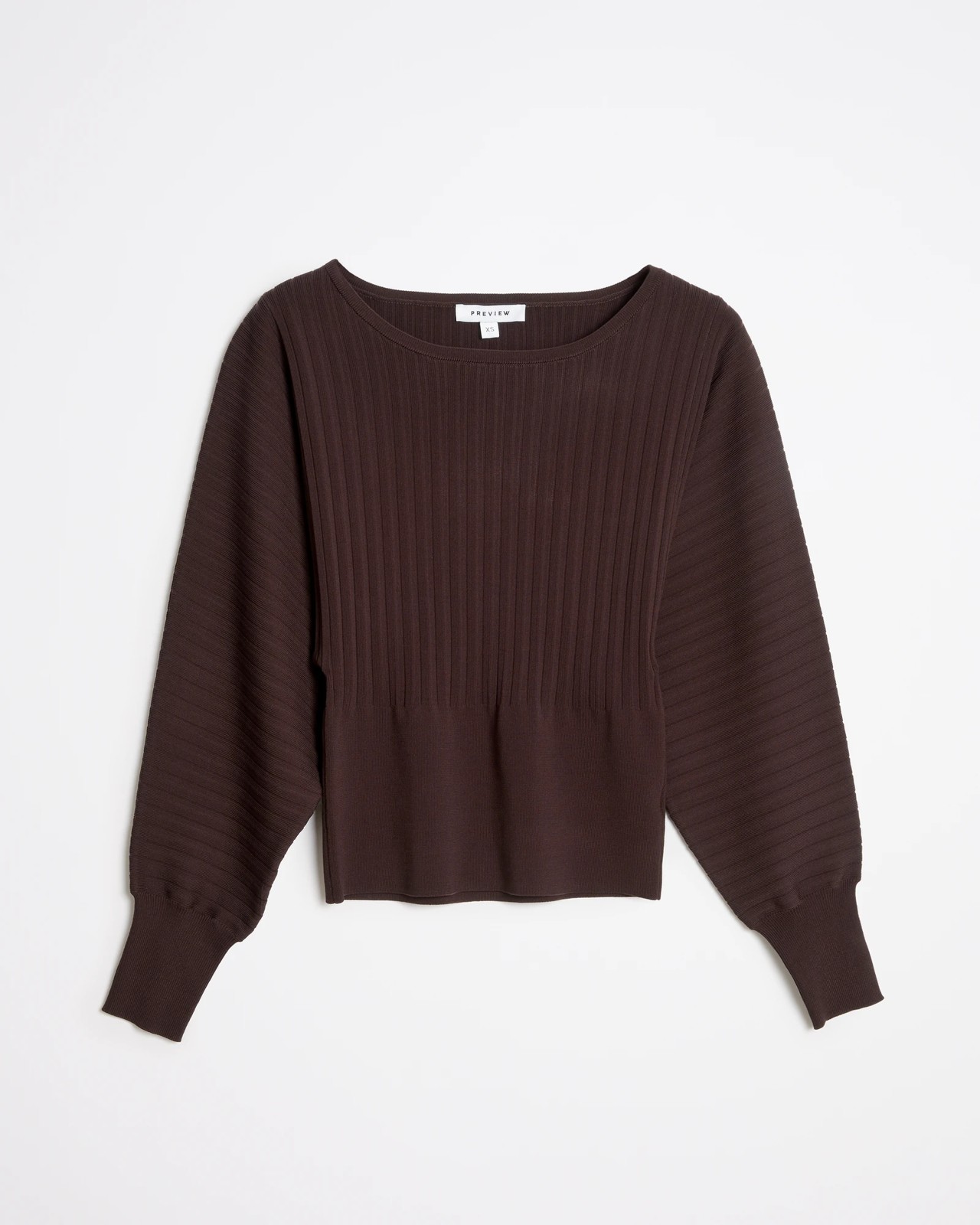 Boat Neck Rib Knit Crop Top in Brown