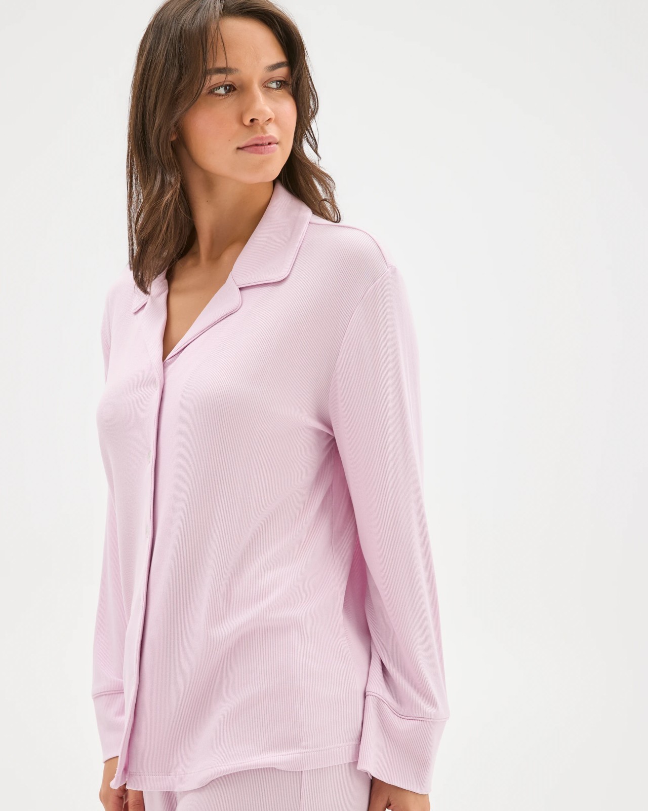 Long Sleeve Rib Pyjama Shirt - Pink 3 of 5
