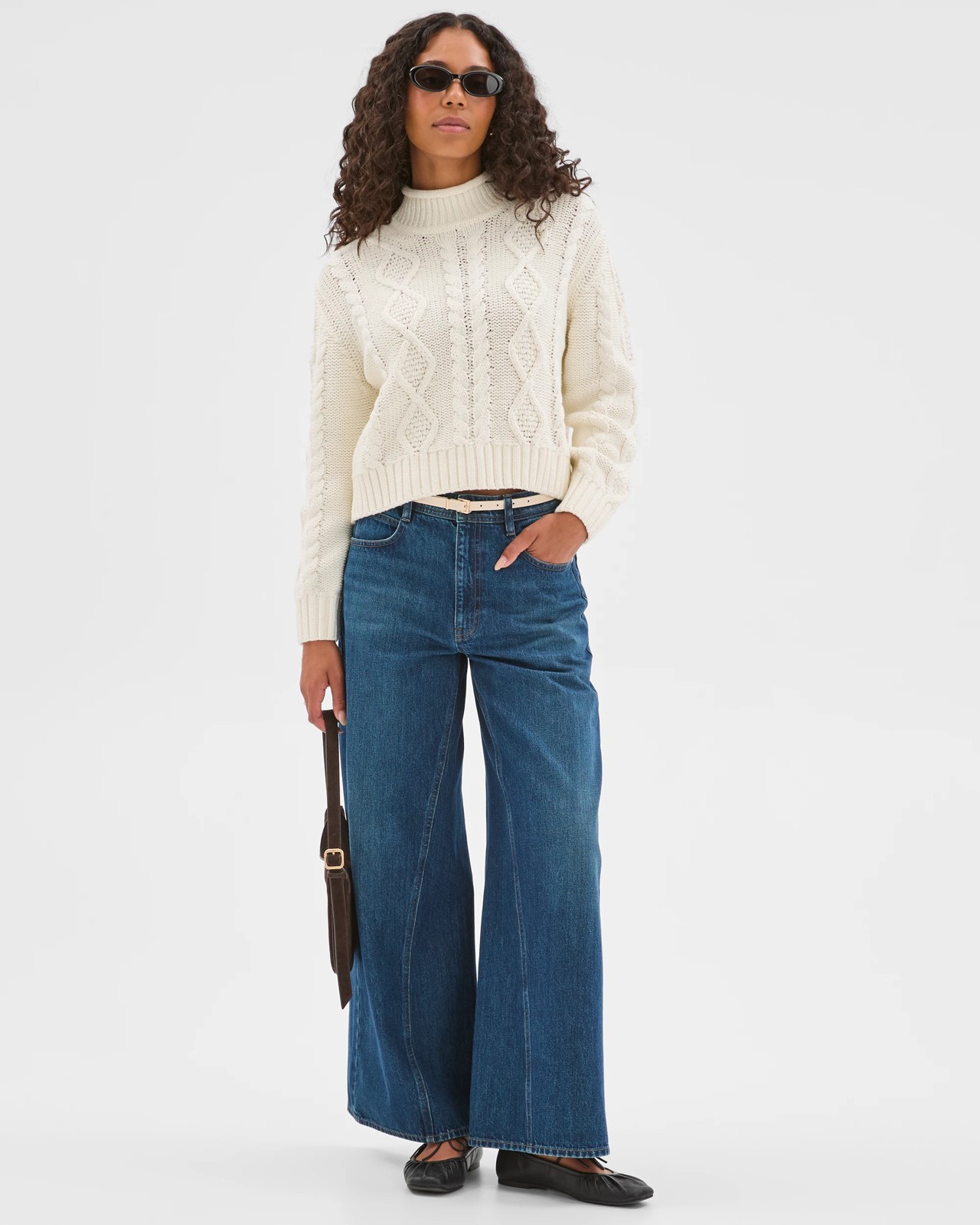 Australian Cotton Blend Roll Neck Cable Knit Jumper - Cloud Dancer 3 of 5