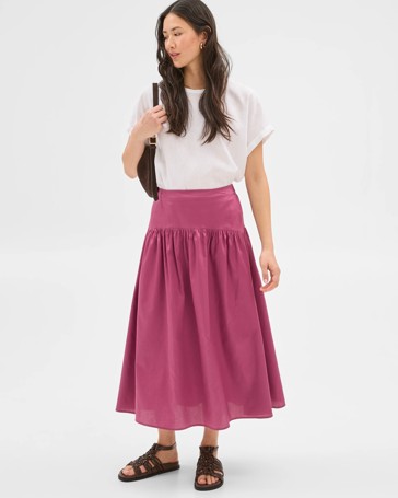 Australian Cotton Yoke Detail Midi Skirt