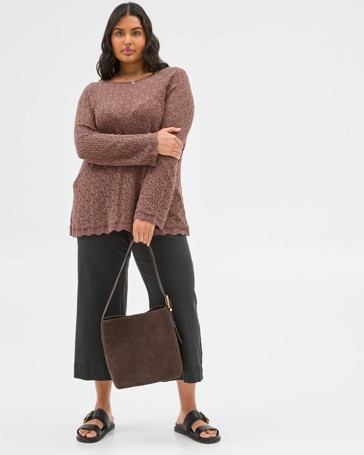 Plus Size Long Sleeve Crochet Knit Top